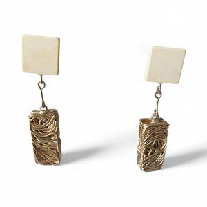 MarlaWynne QVC cream gold NWOT abstract modern wirework dangle earrings boho